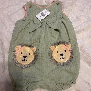 Good Lad Green Romper with Lion Appliqué